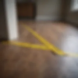 Measuring tape laid out across a room floor to determine dimensions