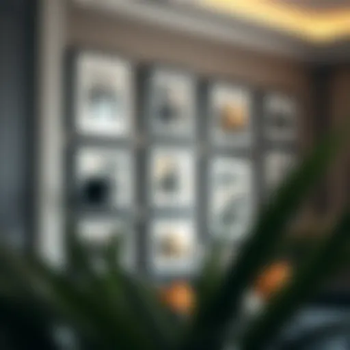 Elegant wall arrangement with multiple frames showcasing art