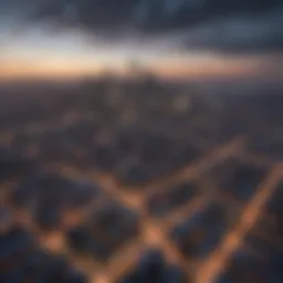 Aerial view of a vibrant city skyline