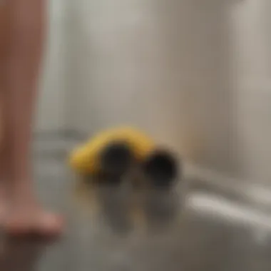 A person examining the drain for blockages