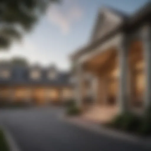 A serene view of Hunterwood Nursing Home's exterior showcasing its architectural beauty.