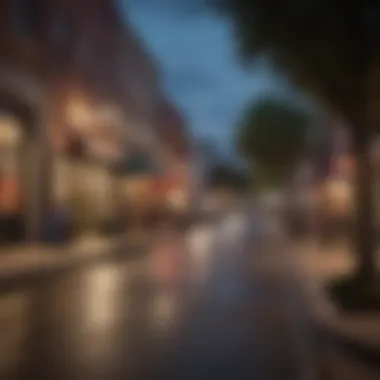 A scenic view of a bustling street with shops and cafes in a Dallas neighborhood