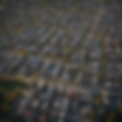 Aerial view of a bustling urban neighborhood showcasing residential properties.