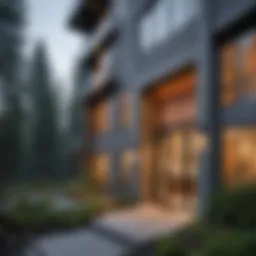 Architectural detail of Lake Fir Apartments showcasing modern design elements