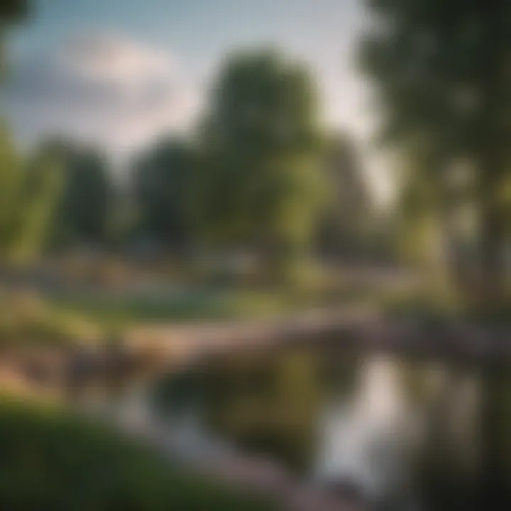 A serene park scene with locals enjoying recreational activities amidst Denver's urban landscape