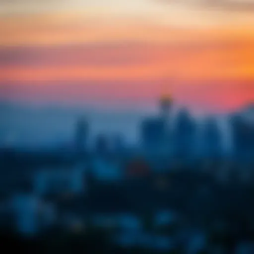 A panoramic view of Los Angeles skyline at sunset