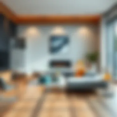 Stylish Living Room with Fake Wood Flooring Stylish fake wood floor in a modern living room