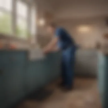 Plumber inspecting pipes under a double sink