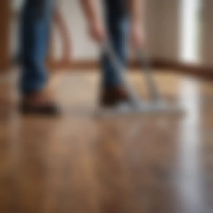 Demonstration of proper cleaning technique on laminate surface