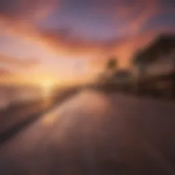 Stunning view of Mission Beach boardwalk at sunset