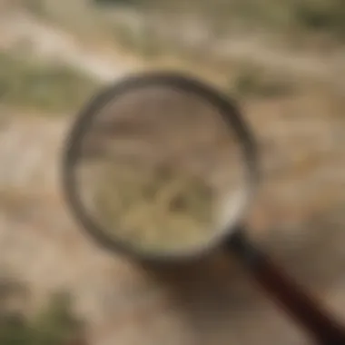 A magnifying glass over a map highlighting hidden land parcels