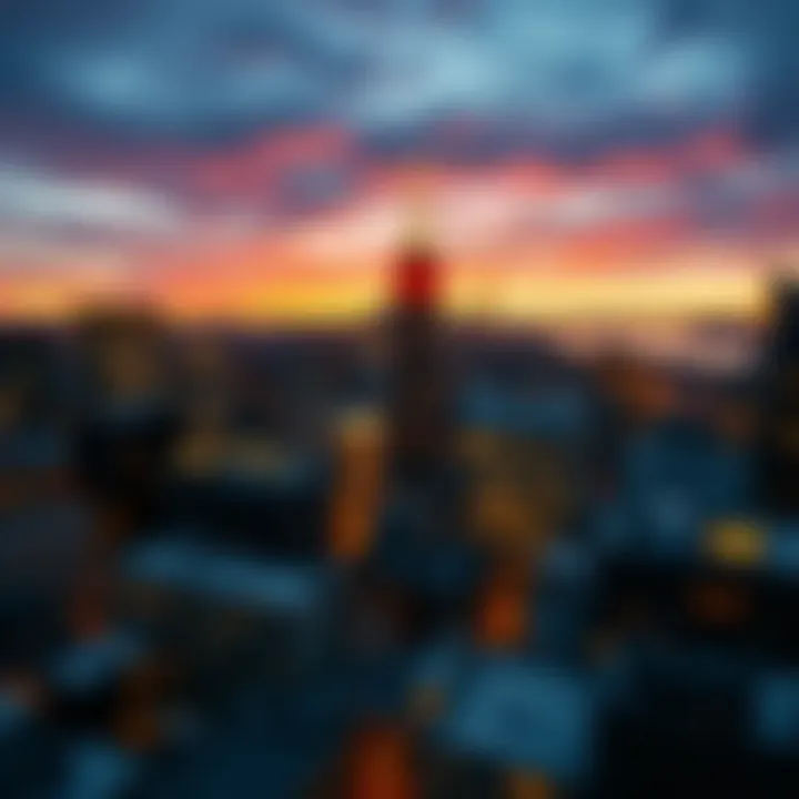 Cityscape: Living in the Heart of New York Overview of a vibrant New York skyline with one-room apartments in the foreground