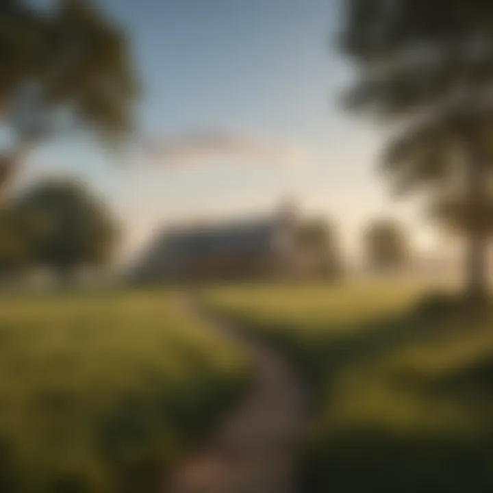 Peaceful rural landscape with open fields and a clear sky