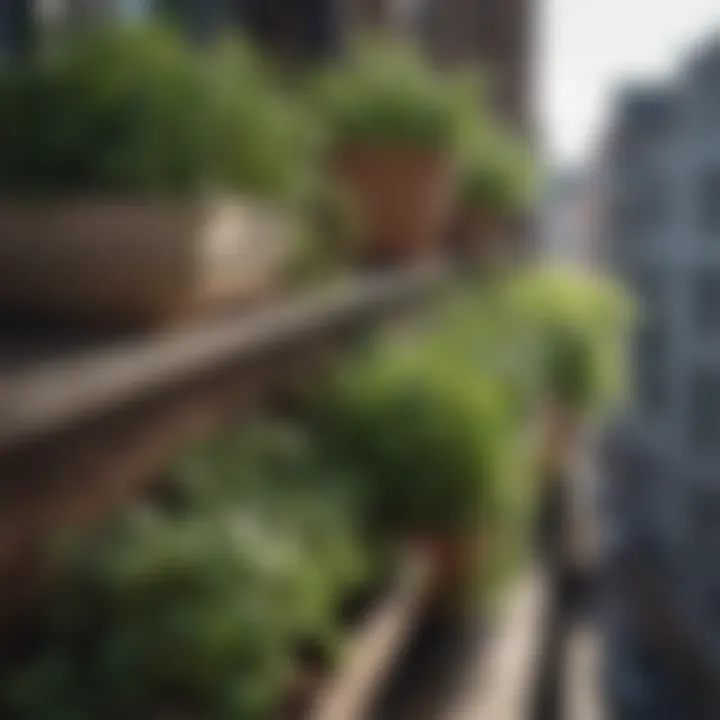 Close-up of herbs thriving in a balcony garden