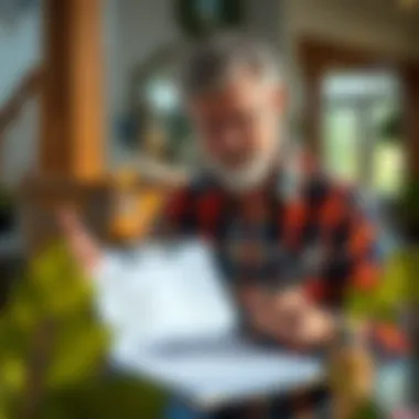 Seasonal Maintenance Checklist A homeowner reviewing a checklist for seasonal property upkeep tasks