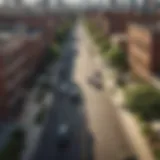 A panoramic view of a safe Chicago neighborhood showcasing vibrant streets and community spaces