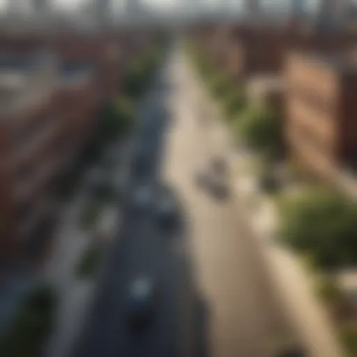 A panoramic view of a safe Chicago neighborhood showcasing vibrant streets and community spaces
