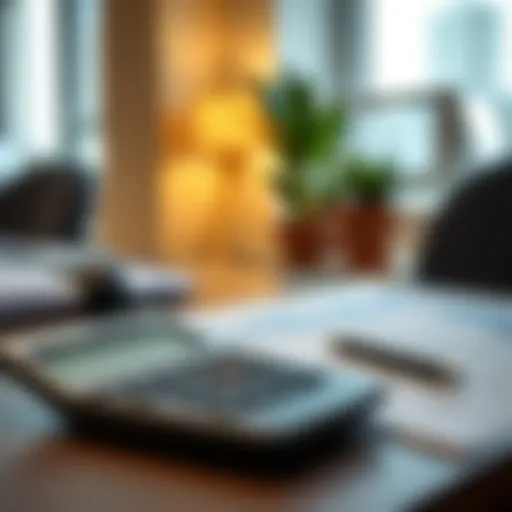 A calculator with financial documents on a table