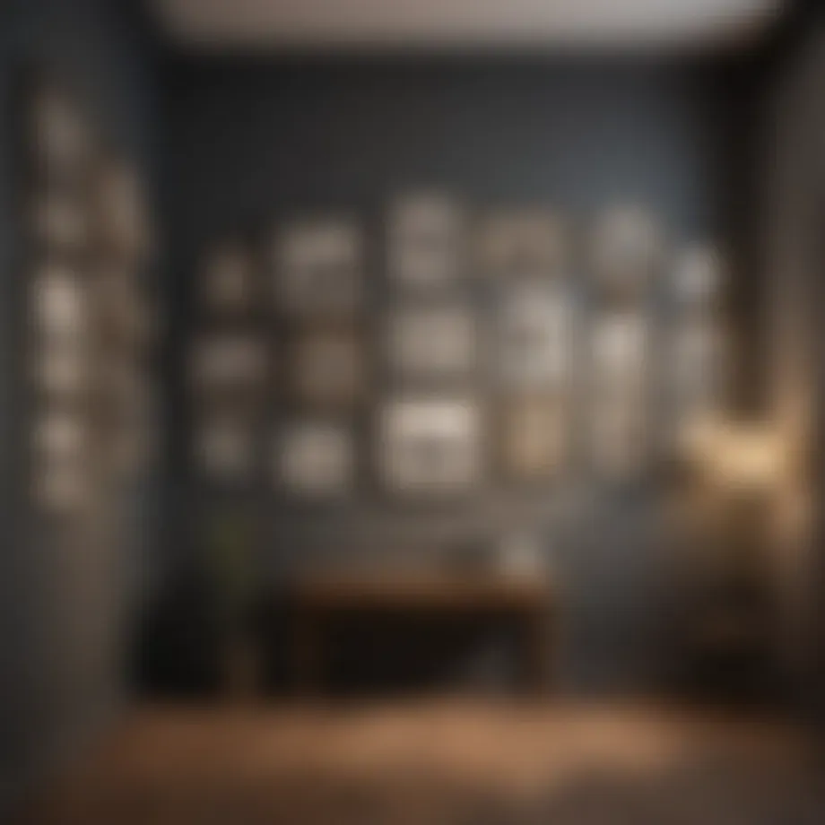 An elegant gallery wall showcasing a variety of art styles and frames