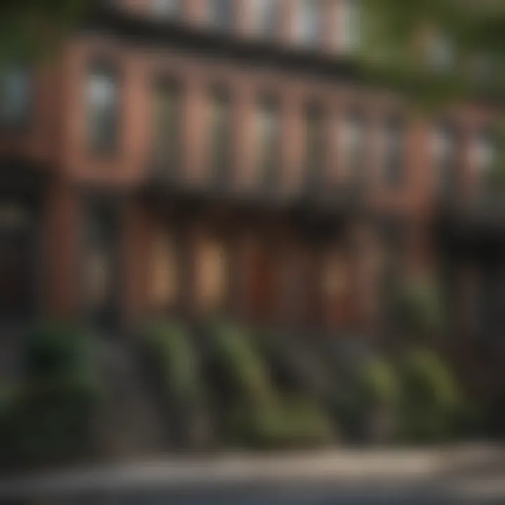A picturesque brownstone street lined with trees