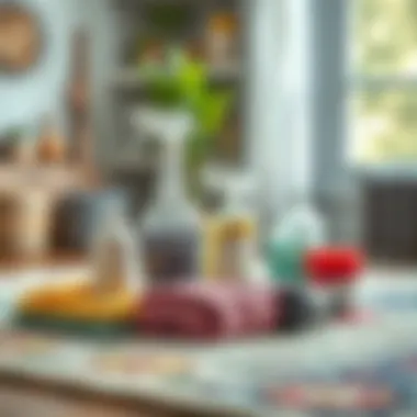 Cleaning supplies arranged for rug maintenance