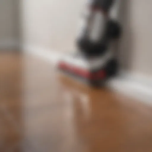A vacuum designed for cleaning baseboards in action