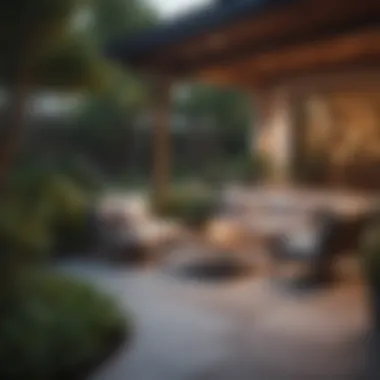 Inviting Outdoor Space An outdoor space with tidy landscaping and inviting seating arrangements