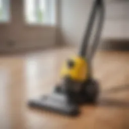 Detail of a vacuum cleaner on a laminate floor
