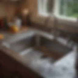 Clogged kitchen sink with water pooling