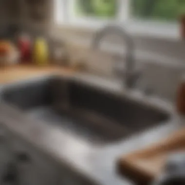 A close-up view of a clogged kitchen sink