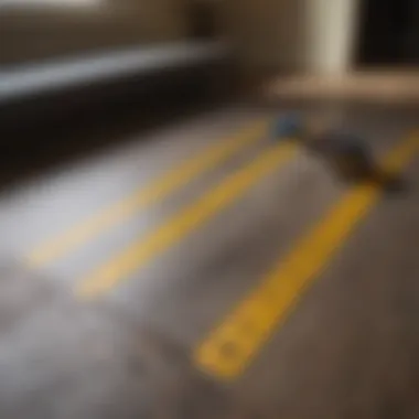 Measuring tape laid out on a floor plan