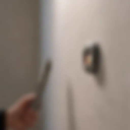 A stud finder tool in action detecting wall studs.