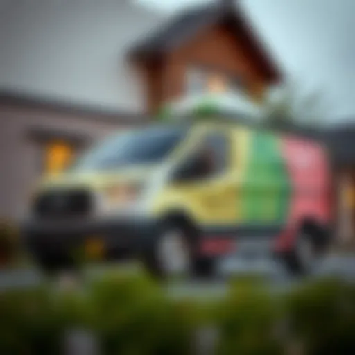 A modern property care service vehicle with branding