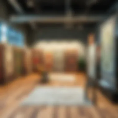 Various rugs displayed in a showroom setting
