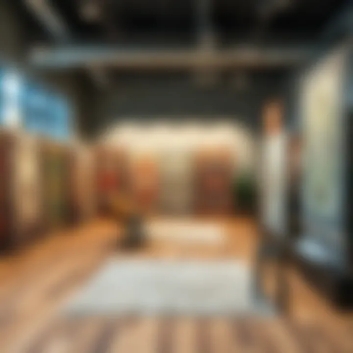Various rugs displayed in a showroom setting