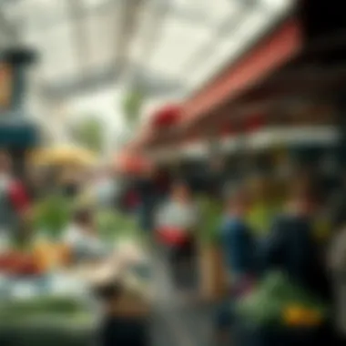 Local Market Scene A bustling neighborhood market filled with fresh produce and local vendors