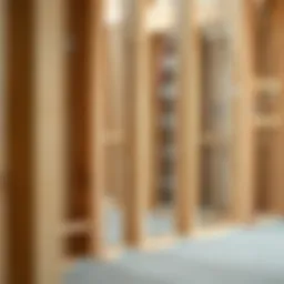 Detailed view of stud frame wall construction showing materials and structure