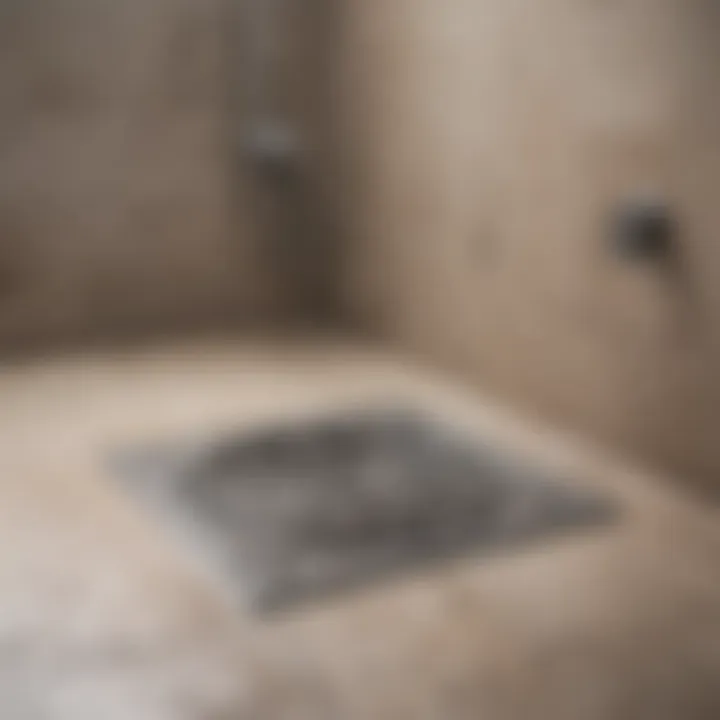 Different types of walk-in shower floor drains displayed.