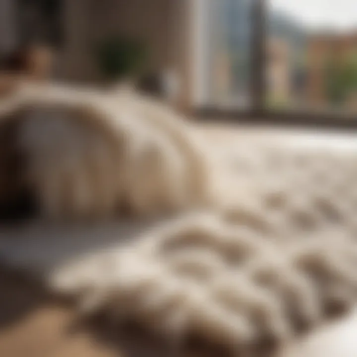 A fluffy rug laid out for drying in the sun