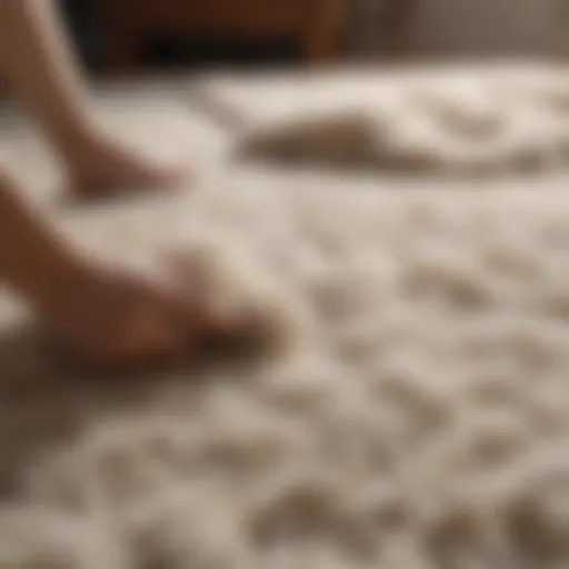 A fluffy rug being inspected for cleaning