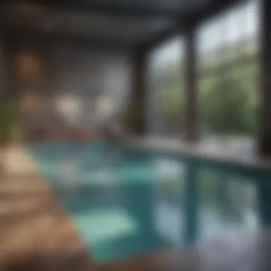 Close-up of modern apartment amenities like a gym and pool